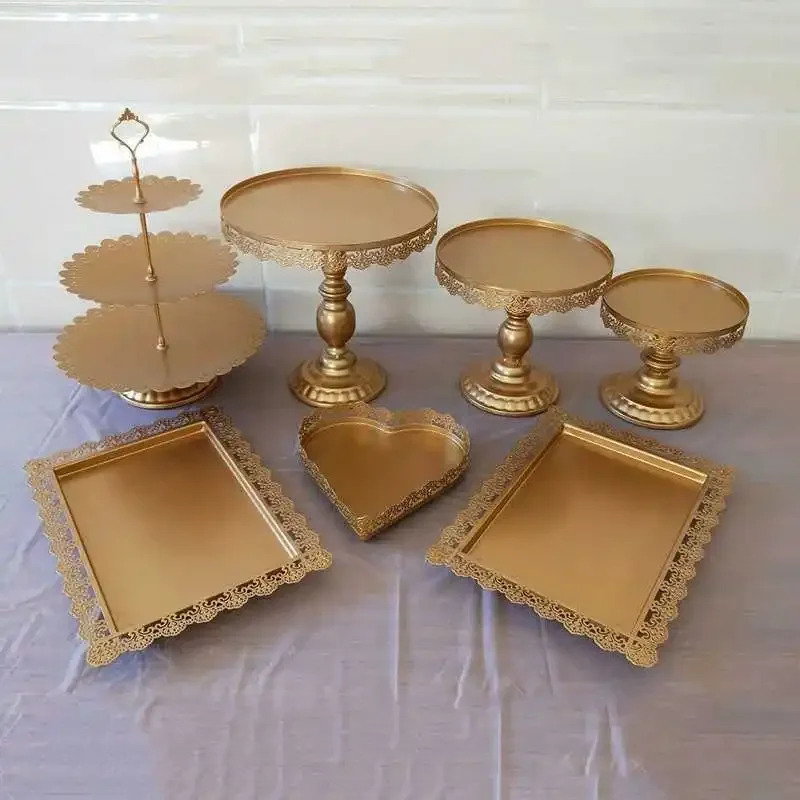 Gold White Metal Grand Baker Cake Stand Set Wedding Cake Tools Fondant Cake Display Kit For Party bakeware Accessory