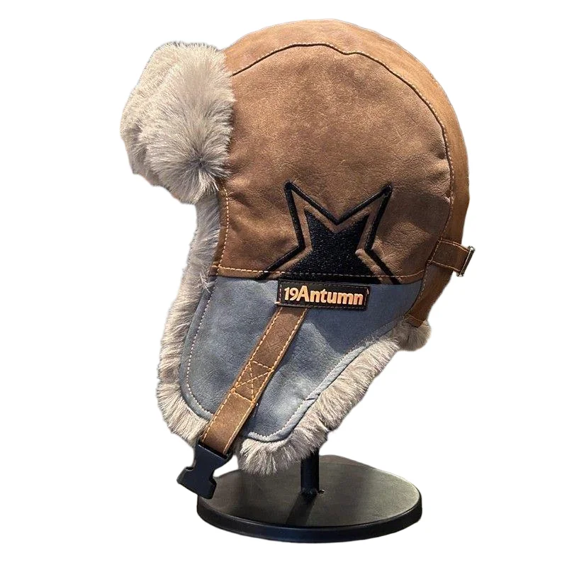 Vintage Lei Feng Hut für Männer Motorrad Pu Leder Hut Verdickte Winter Gehörschutz Hut Winter Warm Radfahren Winddicht Hut – Detail 10
