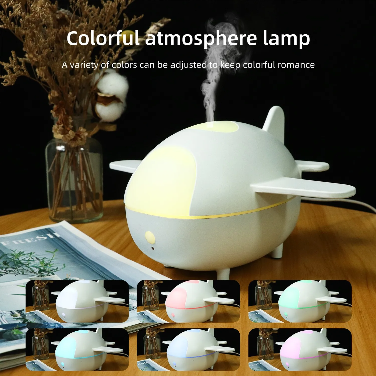 

200ml USB Air Humidifier Essential Oil Diffuser,Ultrasonic Cool Mist Maker with 7 Color LED Light, for Home Office Bedroom Decor