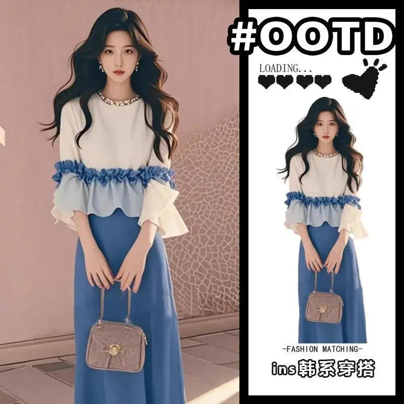 Hot 2026 Spring Autumn New Women French Style Fragrant Tops Skirt Set Fashion Versatile with A Unique Design Sense Two Piece Set