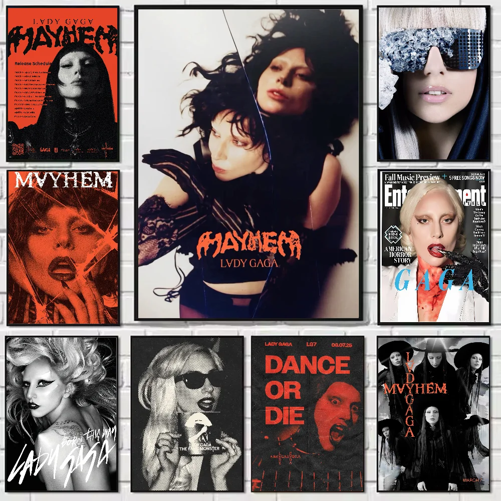 Sängerin L-Lady Gaga Mayhem Poster HD-Kunstposter, selbstklebend, für die Wand, wasserfest, für Zuhause, Wohnzimmer, Schlafzimmer, Bar, ästhetische Dekoration