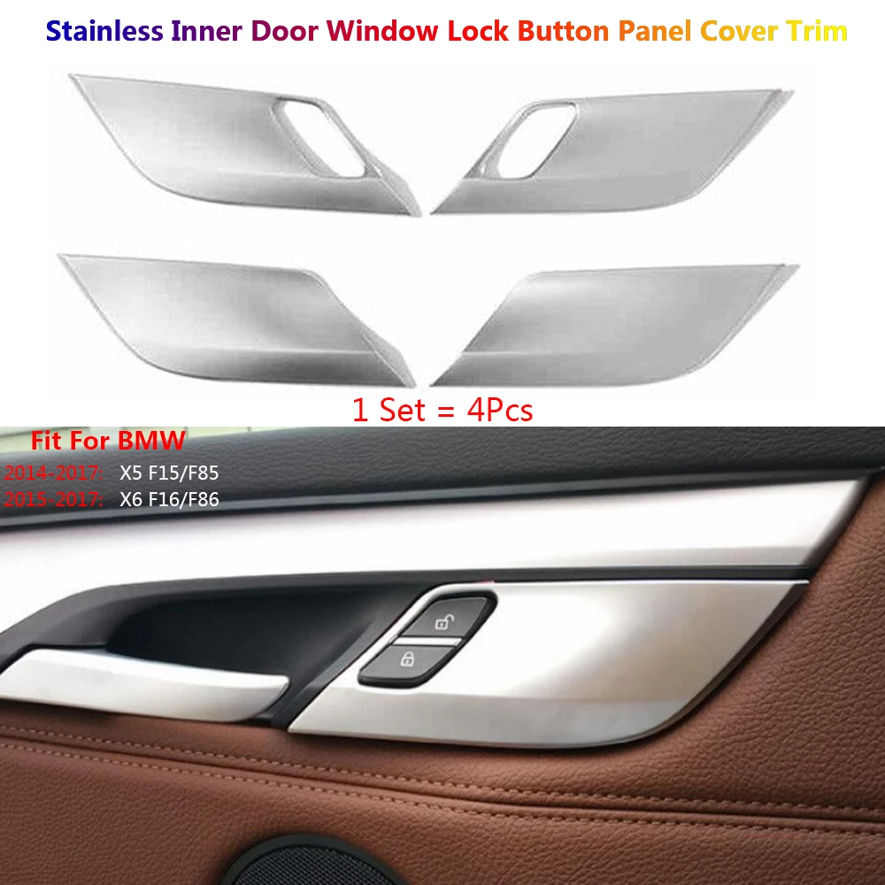 

4Pcs Stainless Steel Inner Door Window Safety Lock Decoration Pannel Cover Trim For BMW X5 F15 X6 F16 Interior Stickers Voiture