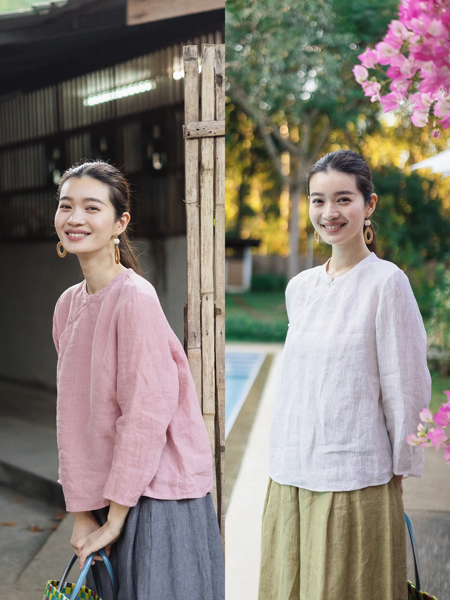 

Новая китайская женская весенняя блузка свободного кроя с длинными рукавами, на пуговицах, из льна, с цветными ткаными полосками и воротником-стойкой