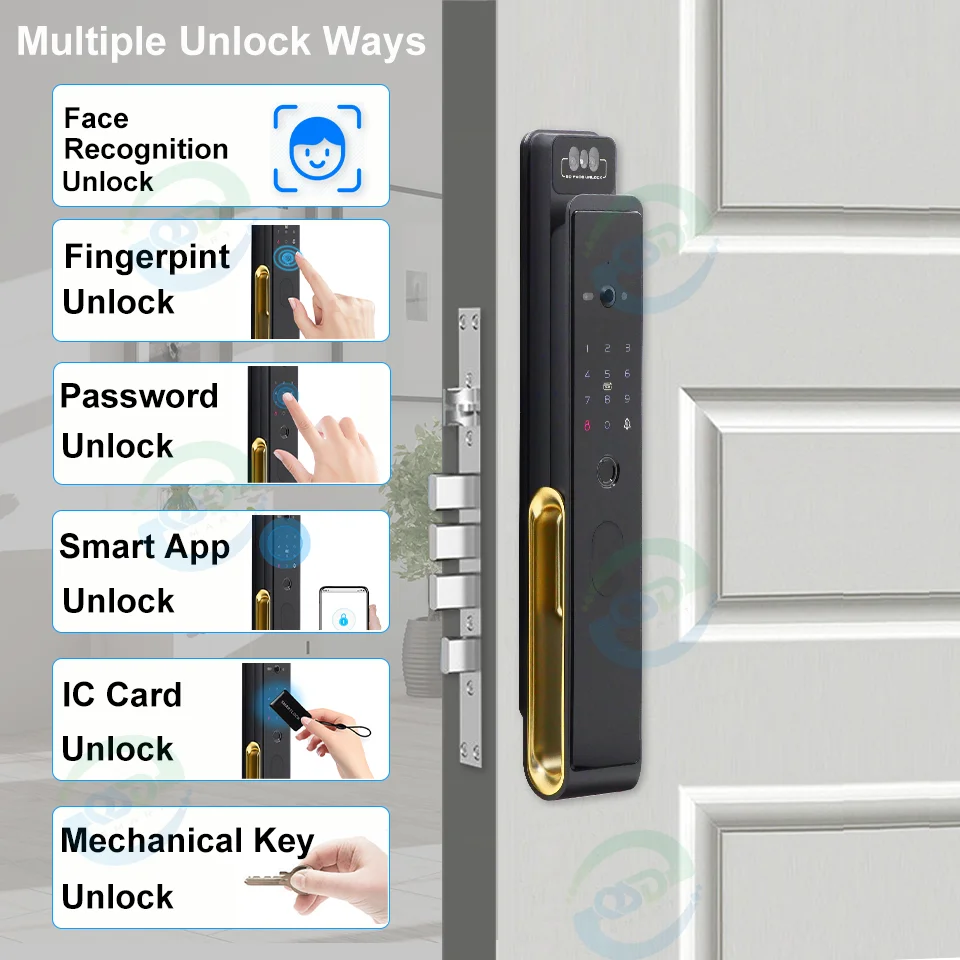 WiFi Video Intercom Face Door Lock With Camera Real-time Monitoring Digital Fingerprint TTlock 3D Face Recognition Smart Lock