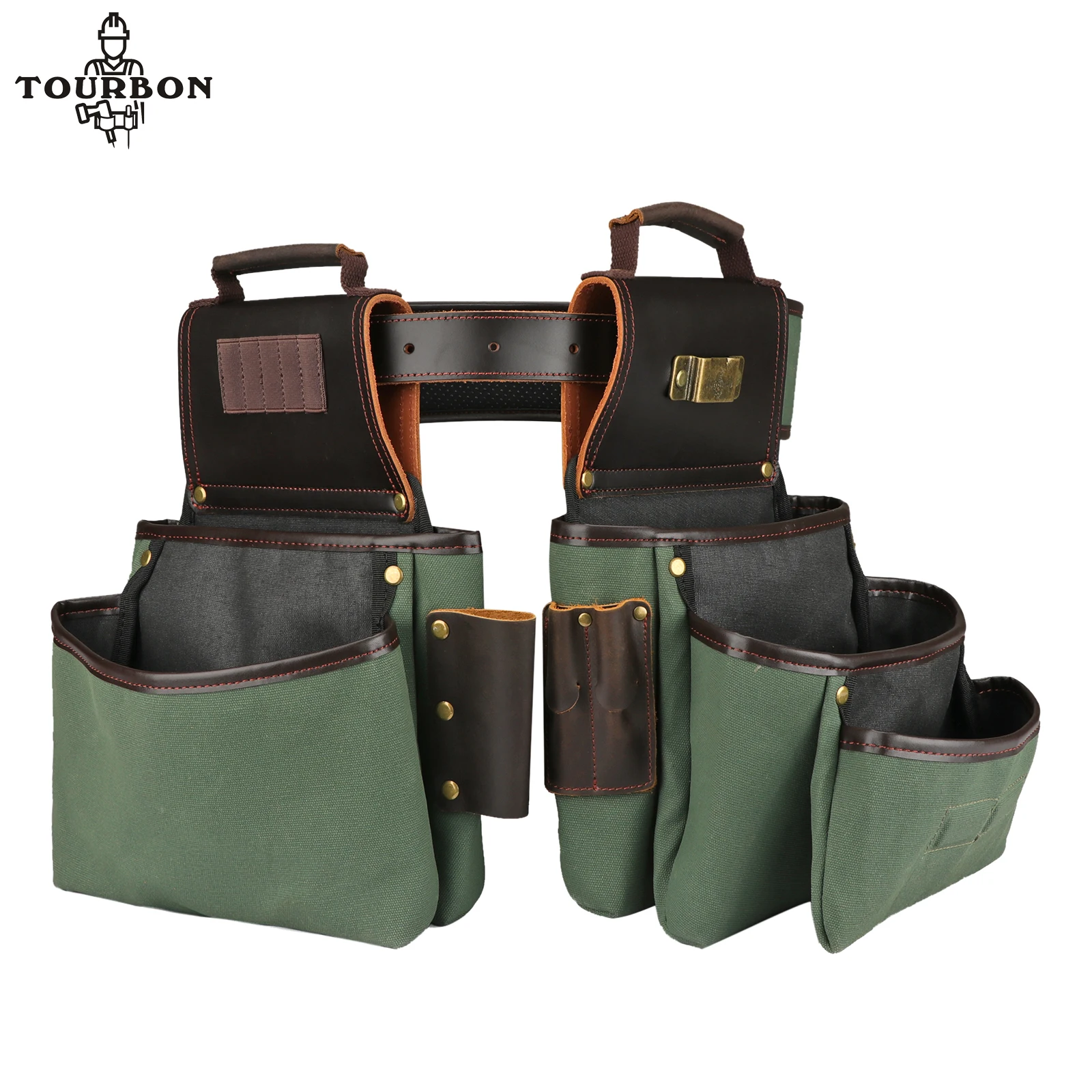 

Tourbon Canvas Leather Tool Bag with Adjustable Belt Detachable Pockets Workshop Carpenter Electrician Framer Tool Combo Pouchs