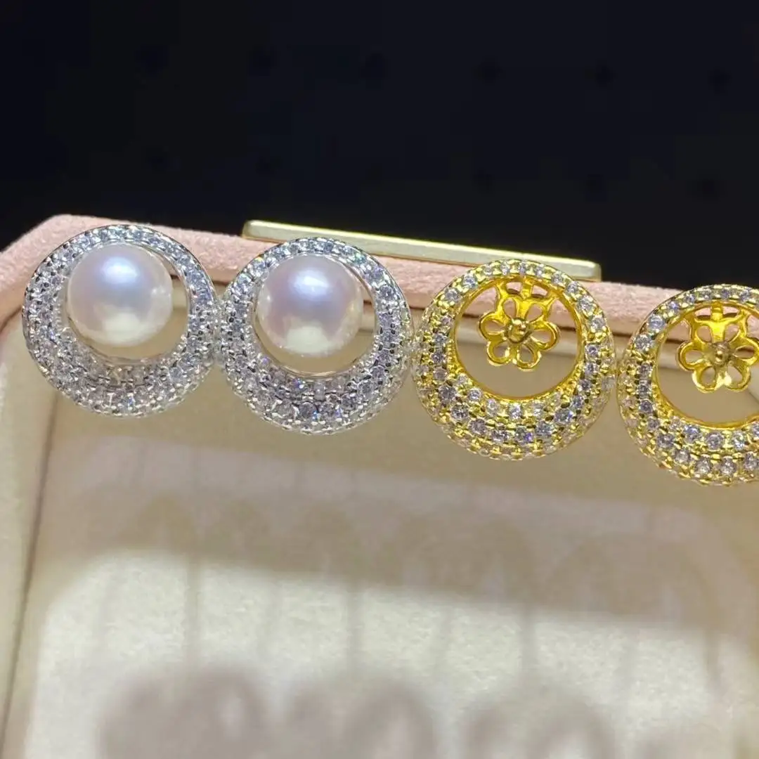 

Оптовая продажа, серьги из стерлингового серебра 925 пробы, фурнитура, базовые монтажные детали, аксессуар для жемчуга 7-8 мм, 5 пар/лот