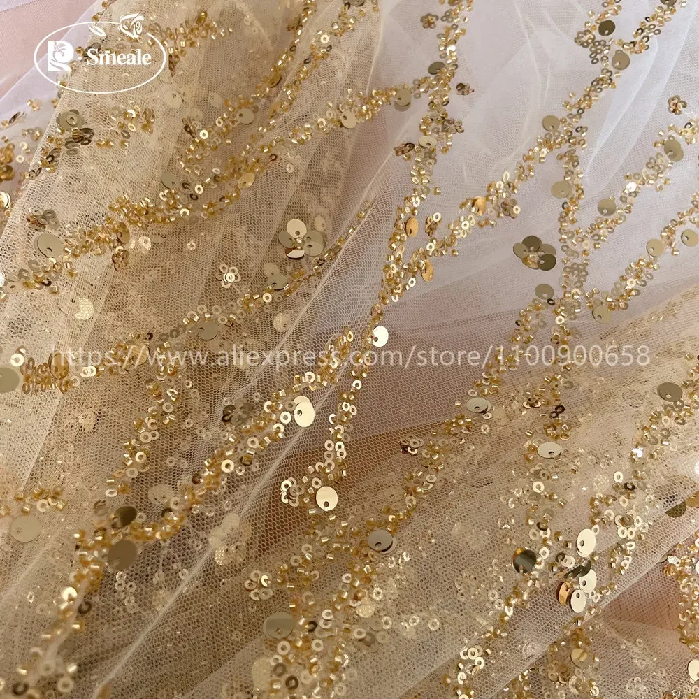 Luxury Beaded Sequin Stripe Wedding Dress, Advanced Custom-Made Sewing Fabric, Golden Red, RS4186