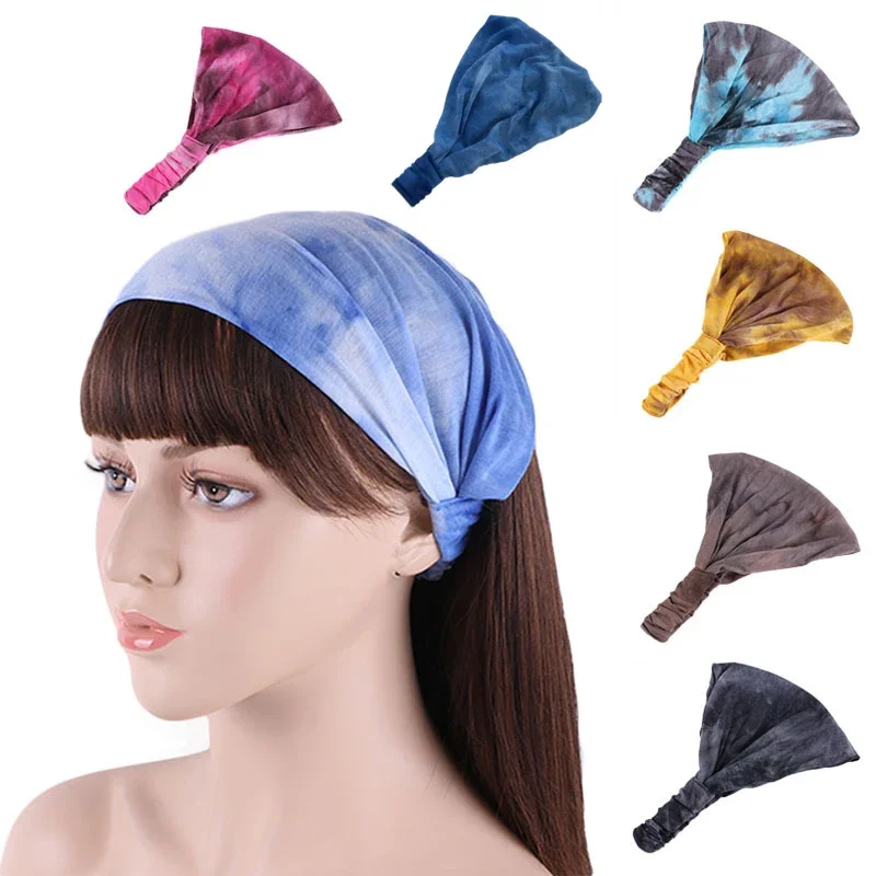 Turban Head Wrap for Women Elastic Tie Dye Cotton Headbands Girls Hair Bands Hair Bandage Beach Vintage Sports Headband