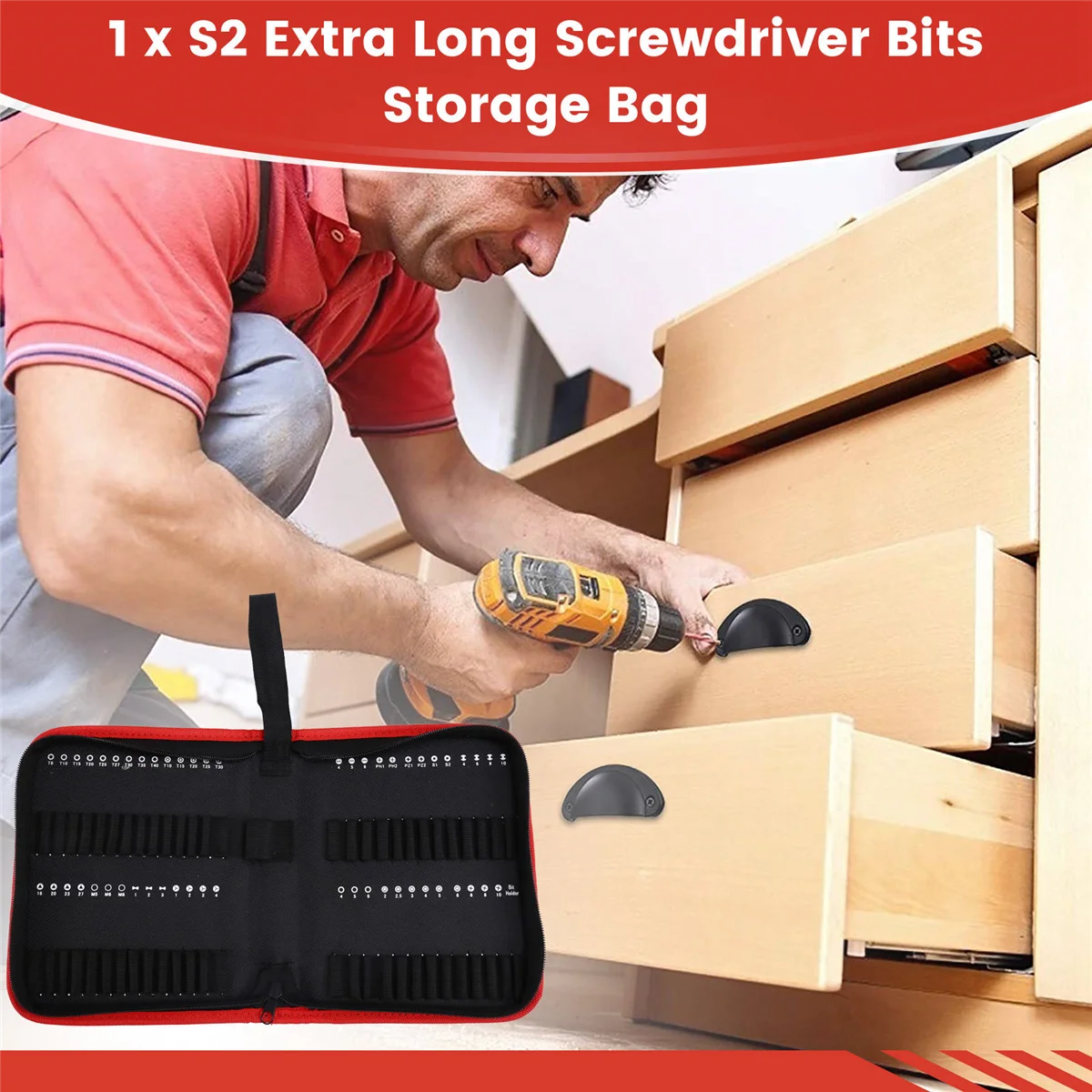 A002 S2 Extra Long Screwdriver Bits Storage Bag Power Tools Slotted Square Storage Bag