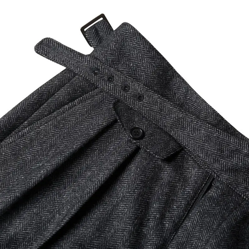 Men Trousers Black Herringbone Wool Tweed Pants for Men Dark Gray Gentleman Trousers for Wedding Vintage Groomsmen Pants 2022