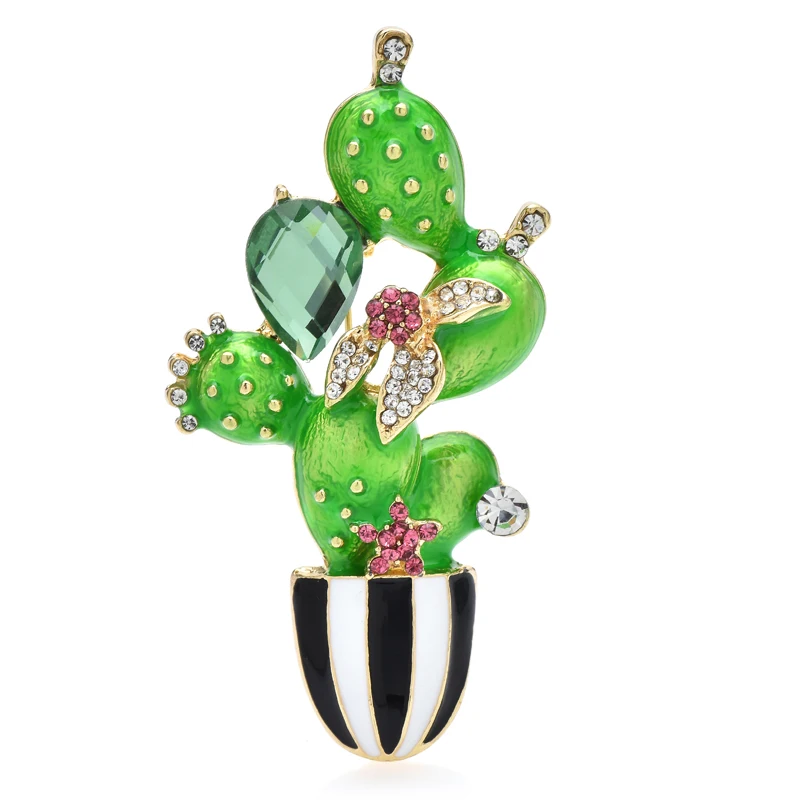 Wuli&baby New Cactus Brooches For Women Unisex Enamel Rhinestone Beauty Flower Plants Party Office Brooch Pin Gifts