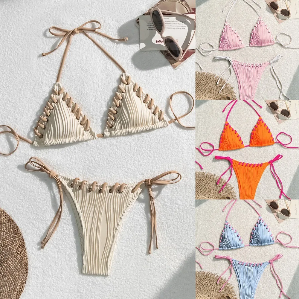 Bikini halter con tiras cruzadas – Traje baño estético verano - imagen 5