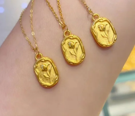 24k pure gold tulip pendant  fine gold 999 pendants for women