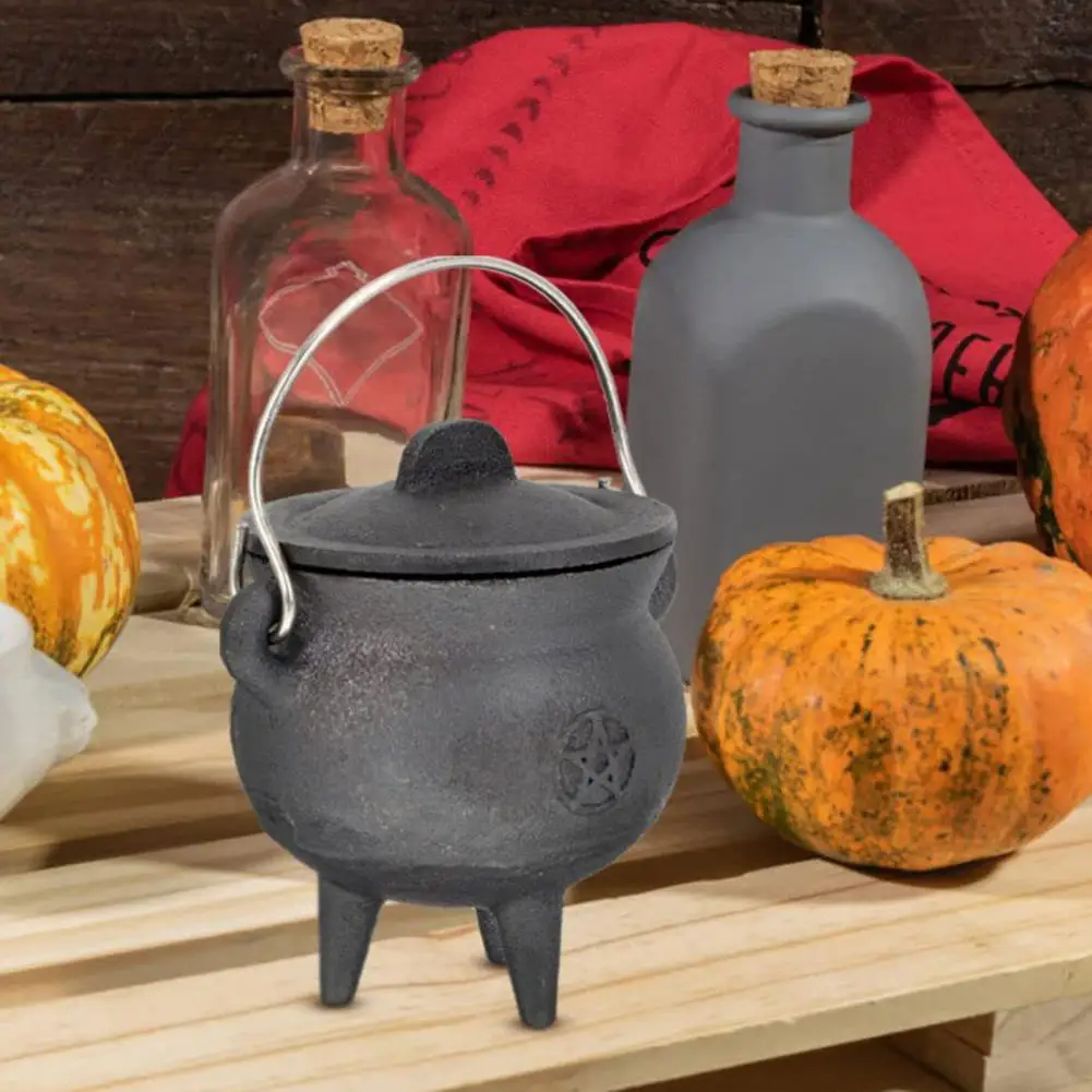 Party Witch Pot Enchanting Halloween Witch Pot Portable Incense Burning Cauldron for Party Decor Heat-resistant Mini Cast Iron