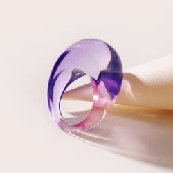 New Vintage Ring For Women Transparent Colorful Acrylic Resin Ring Korea Fashion Geometric Aesthetic Jewelry  Trend Punk