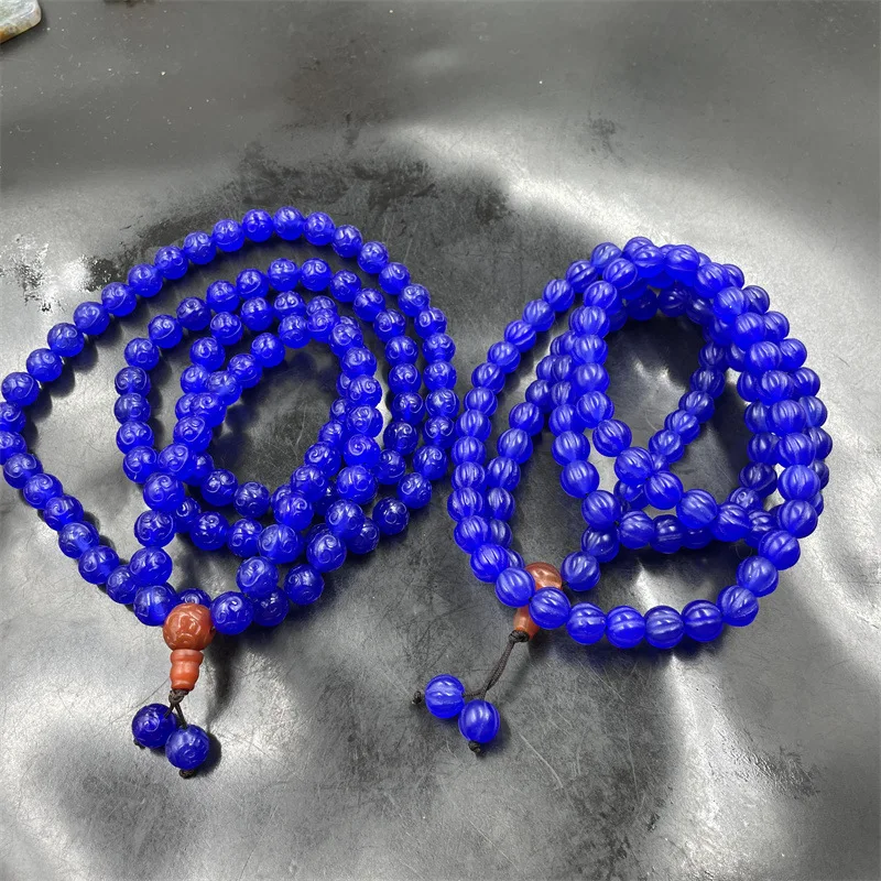 Collana a catena maglione con perline di agata intagliata eco blu 108 da 8mm