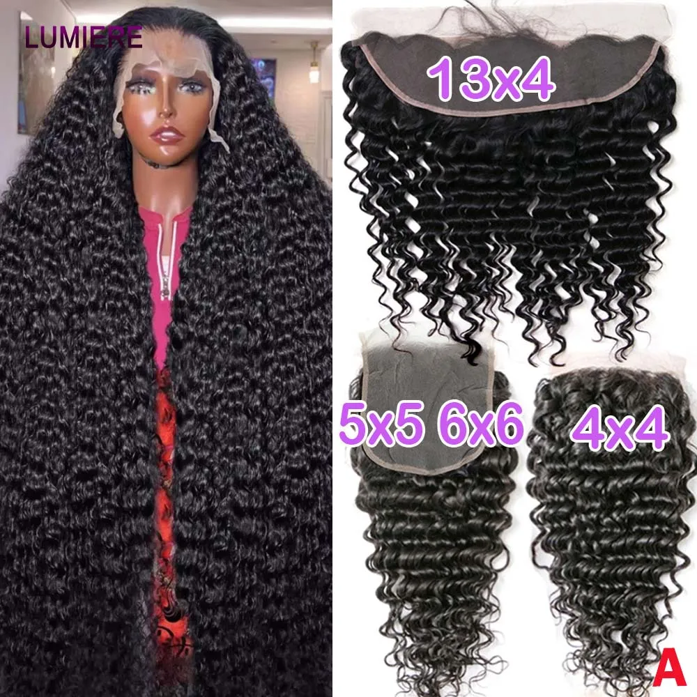 

Натуральные волосы Deep Curly Wave 5x5 HD Closure, бразильские прямые волосы, HD/прозрачный кружевной фронтальный патч, полностью ручной работы, кружевной патч из натуральных волос
