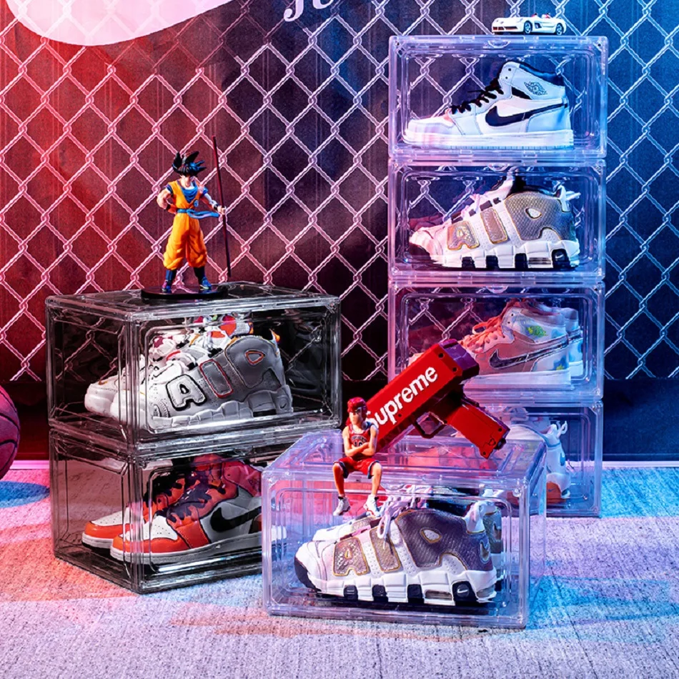 New Thickened transparent acrylic shoe box with magnetic flip cover dustproof shoe storage box multi-layer stackable combination