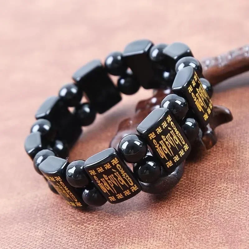 

Модный классический обсидиан, ручной ряд, квадратный ряд, браслет, ювелирные изделия для пар