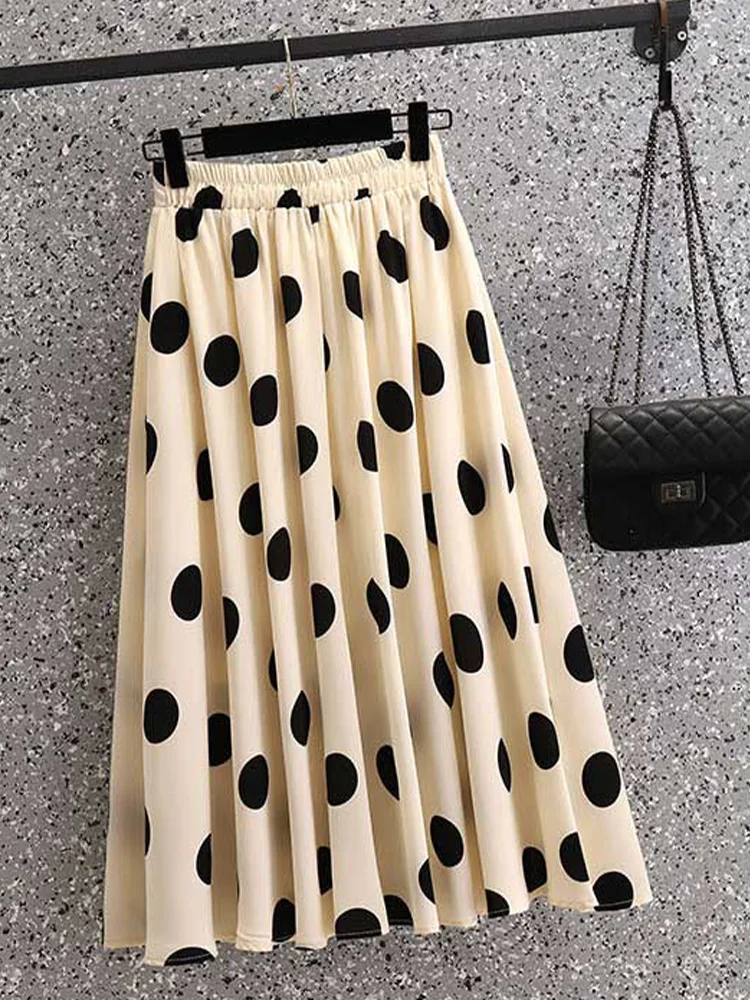 Korea Style Sweet Polka Dot Printed Midi Skirt Women 2023 Autumn Winter High Waist Tired Cake Skirts Black White Khaki Skirts