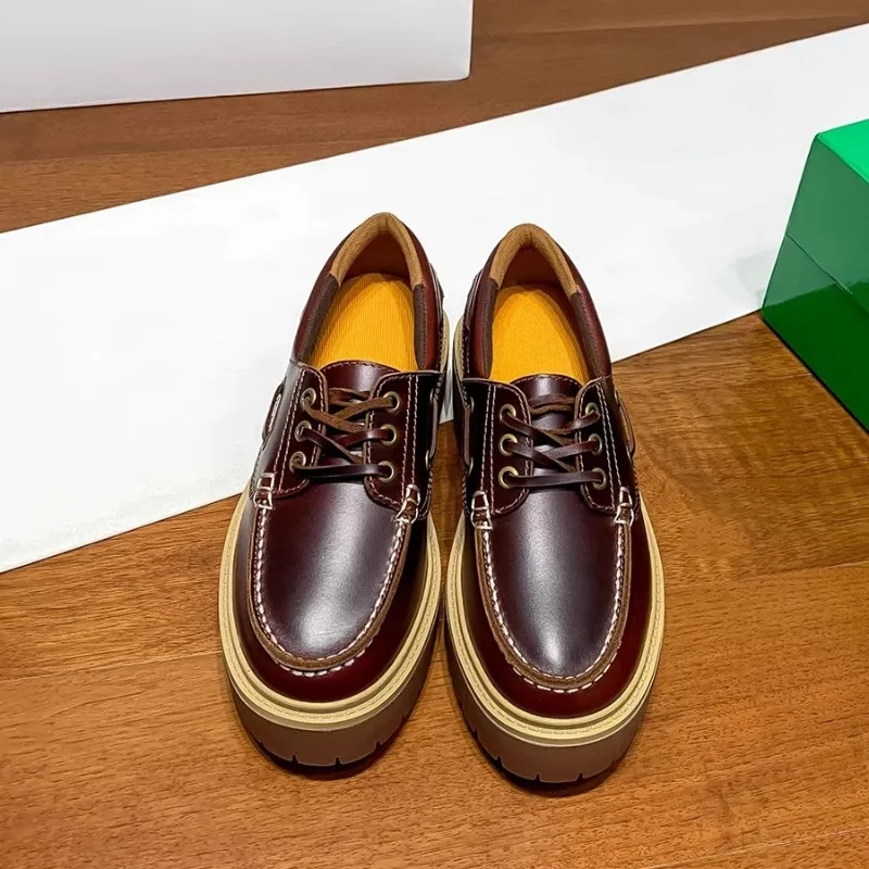 New Retro Genuine Leather Thick-soled Boat Shoes Women's Lace Up Japanese Work Outdoor Platform Derby Leather Shoes Female