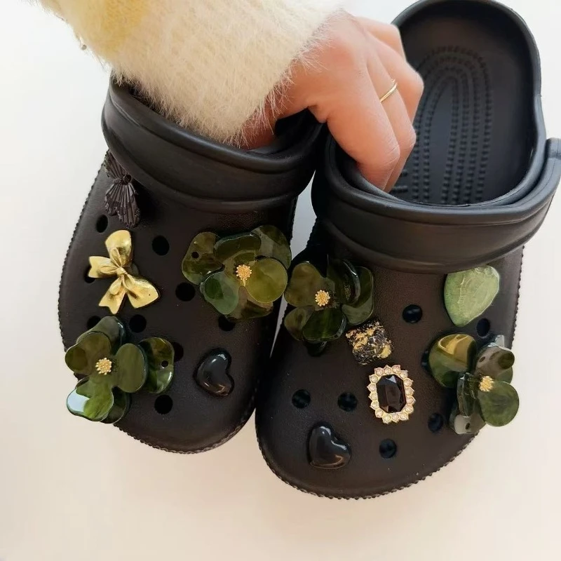 Dark-Green Flower Heart Bowknot Shoe Charms Detachable DIY Decorations for Clog Shoes