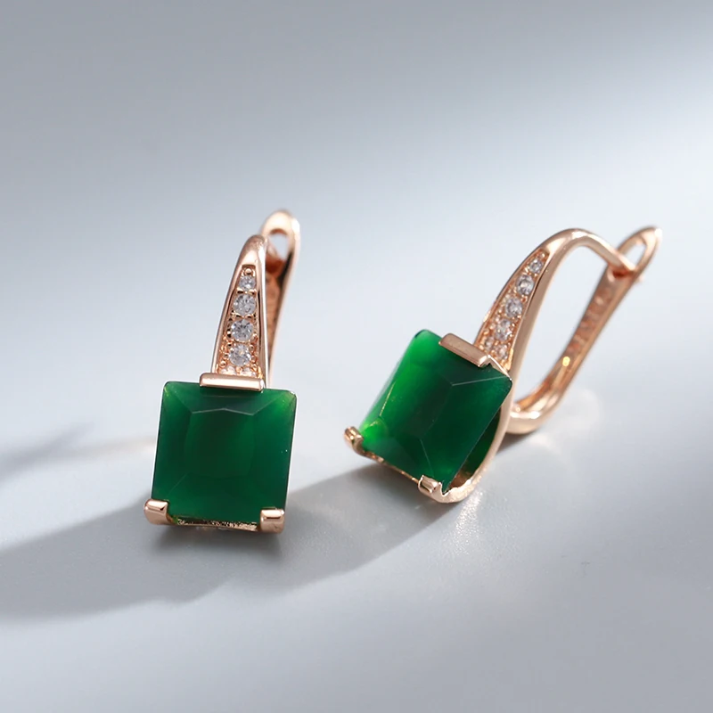 Kinel New Emerald Square Cut Zircon Promise Earring for Women Luxury 585 Rose Gold Wedding Jewelry Party Daily Dangle Earrings