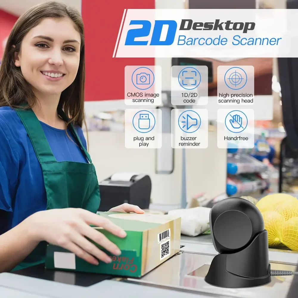 Eyoyo 1D 2D Desktop Barcode Scanner Automatic Sensing Scanning Omnidirectional Hands-Free Barcode Reader QR Platform Scanner