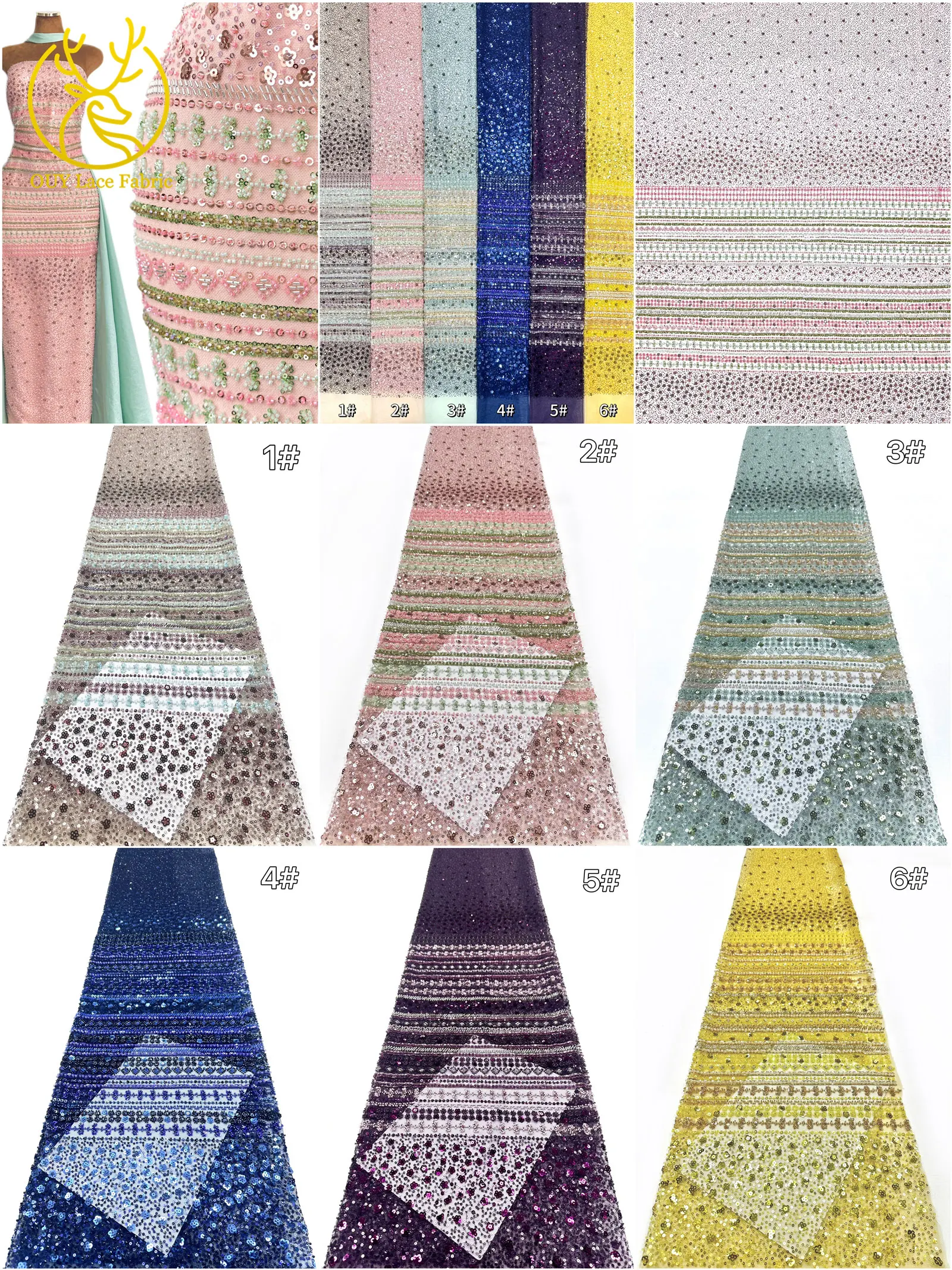 Exquisiter bunter afrikanischer Perlen-Mesh-Spitzenstoff, 5 Yards, hochwertiger französischer Tüll-Spitzenstoff zum Nähen von Brautkleidern – Detail 3