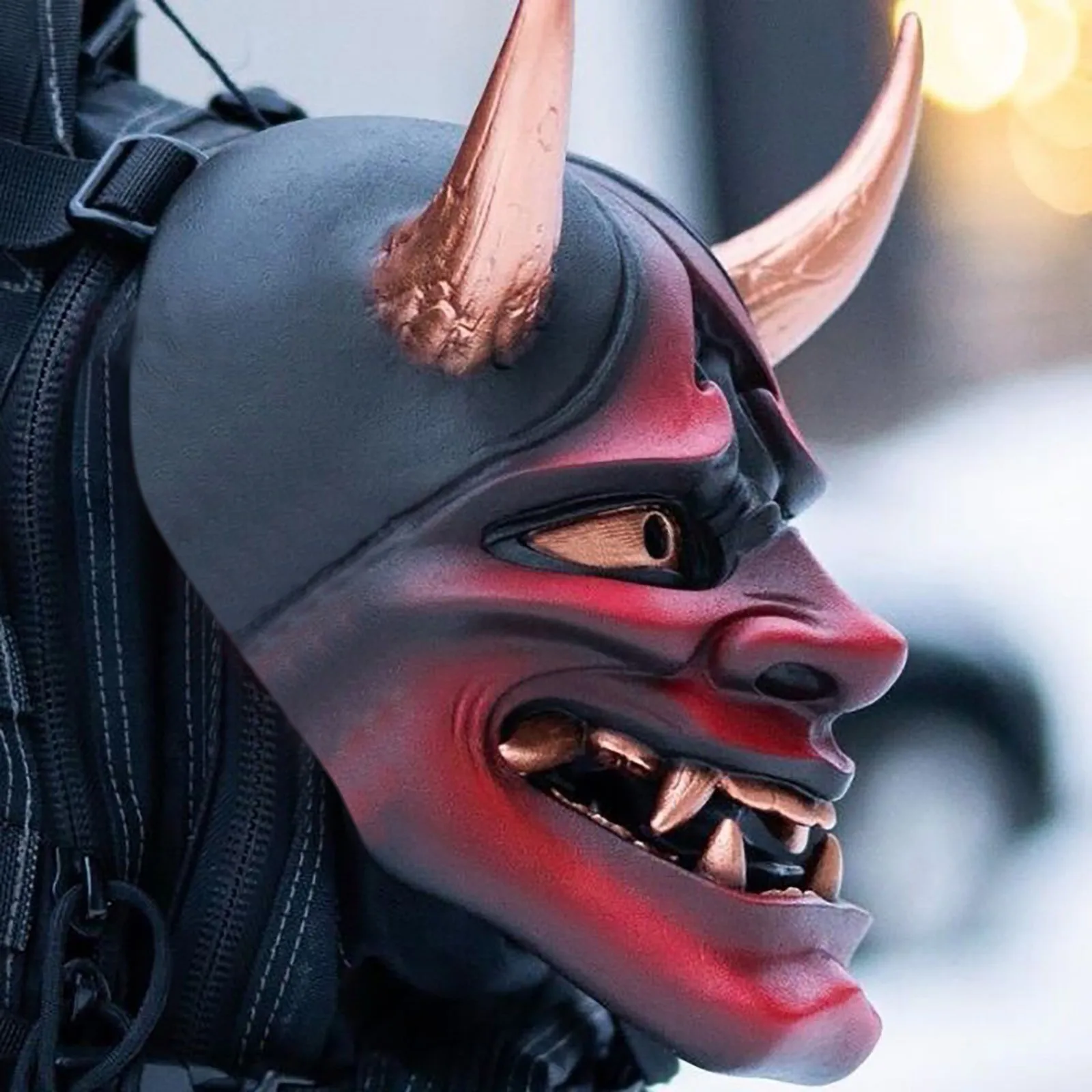 Japanische Hannya-Maske, Horror, gehörnte Dämonenmaske, Latexmaterial, Halloween, Rollenspiel-Requisiten, Maskerade-Performance-Requisiten