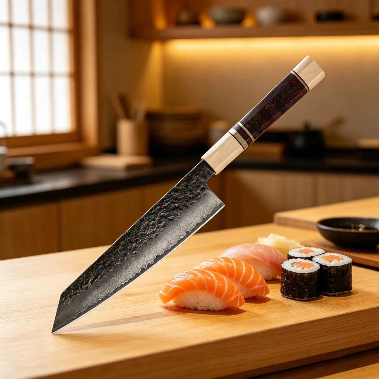 7 Inch Kiritsuke Knife Handmade Forged Damascus Steel VG-10 Blade Random Wood & Resin Handle Chef Slicing Cleaver Kitchen Knives
