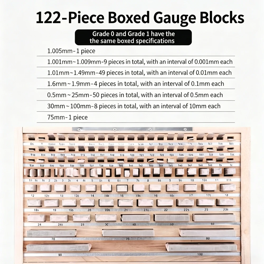

Набор прецизионных измерительных блоков из стали, 122 шт., метрические, классы 0 и 1, для профессиональной метрологии