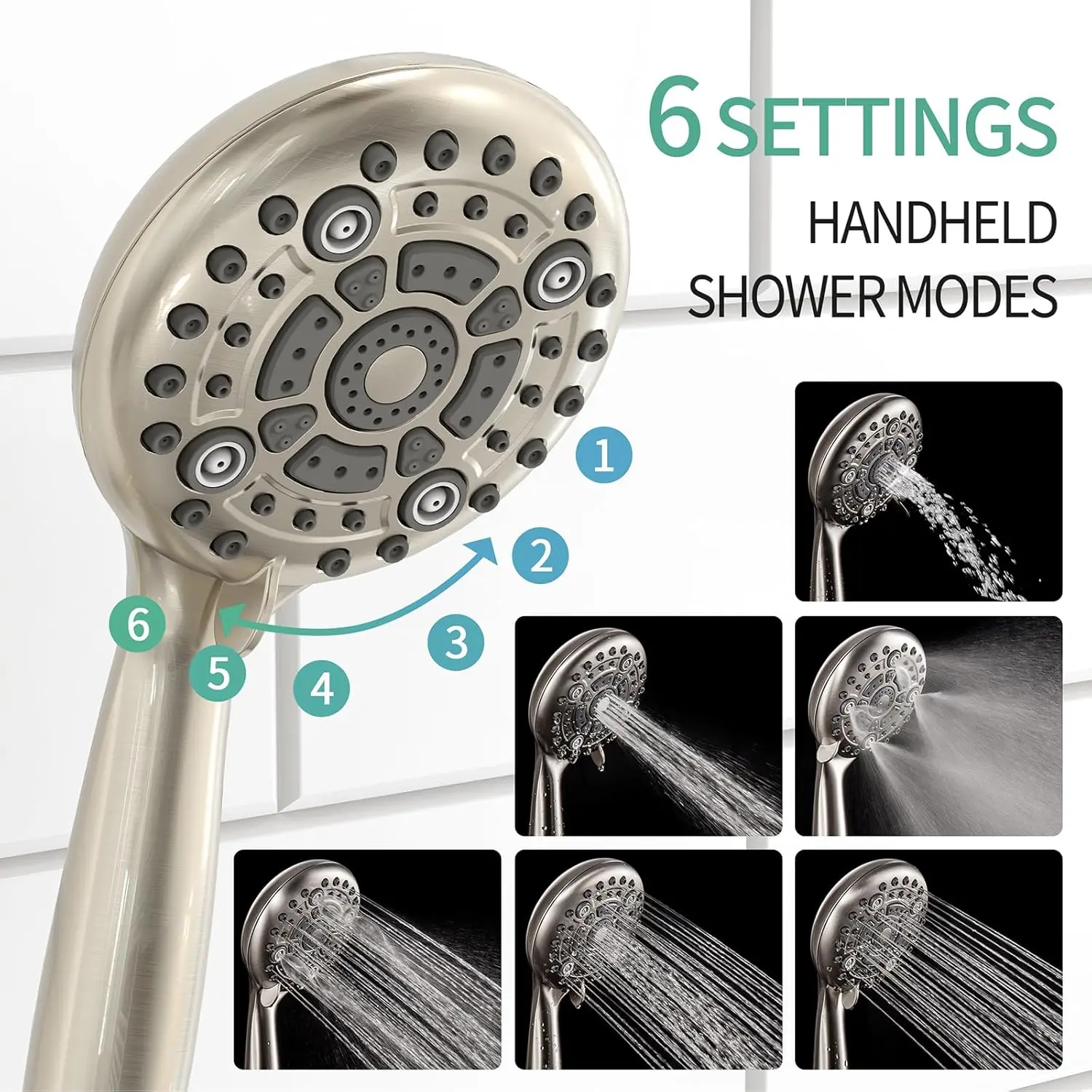 Sun Rise Handheld Shower Faucet, 3 Função de alta pressão, 10 "Shower Head System, 6 Setting, Luminárias