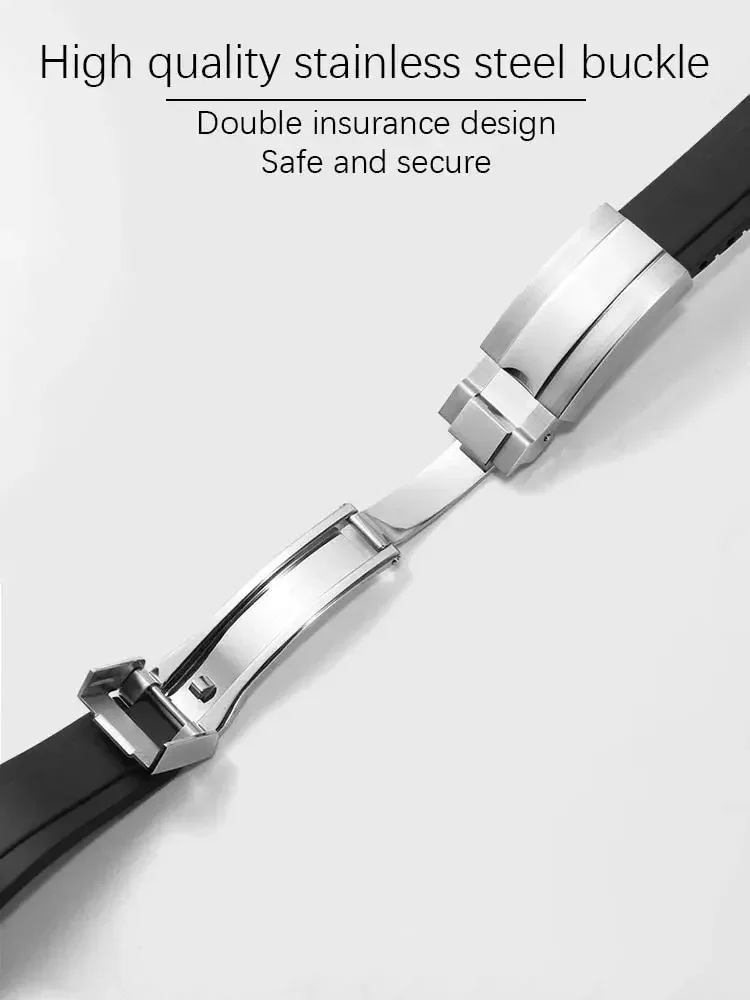 المطاط حزام (استيك) ساعة ل رولكس الغواصة يخت ماستر 20 مللي متر منحني نهاية حزام للطي مشبك مقاوم للماء الرجال استبدال حزام (استيك) ساعة #3