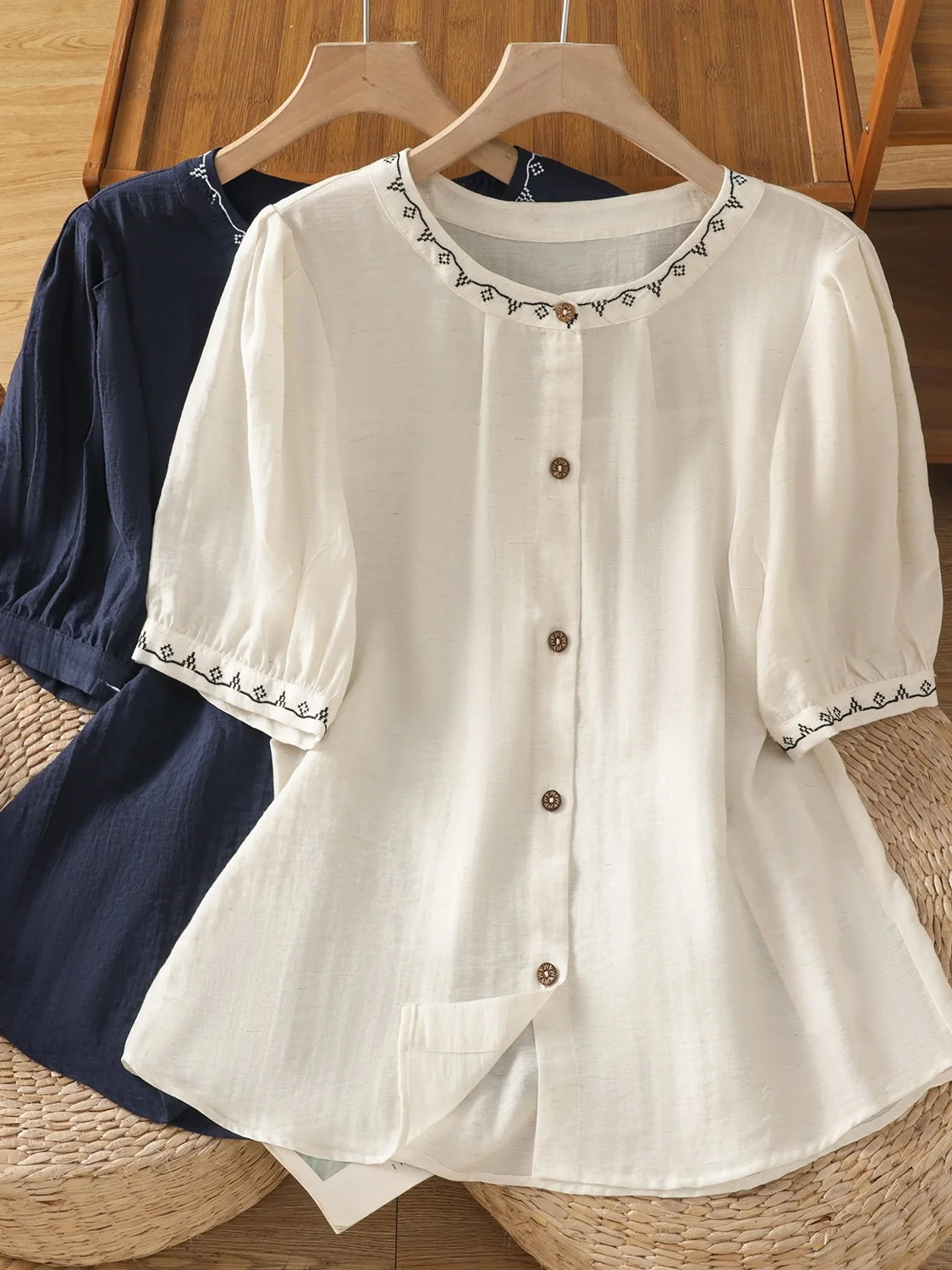 

Круглый хлопковый льняной топ с вышивкой в стиле ретро, женский летний молодежный утягивающий повседневный свободный топ, тонкий