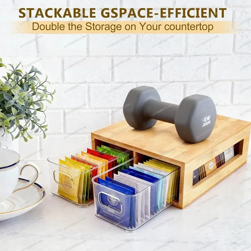 Solid Wood Pull Out Tea Bag Box Transparent Acrylic Storage Container Home Desktop Multi Purpose Jewelry Organizer
