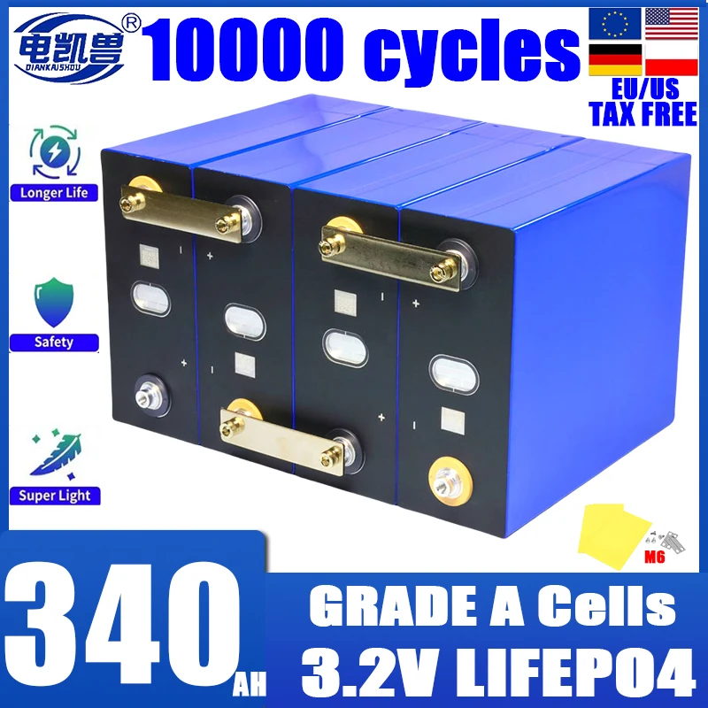 

new10000 циклов 3,2 В 340 Ач Lifepo4 аккумуляторная батарея класса A DIY 12 В 24 В 48 В RV EV Лодка Гольф Солнечная энергия Кемпинг беспошлинный