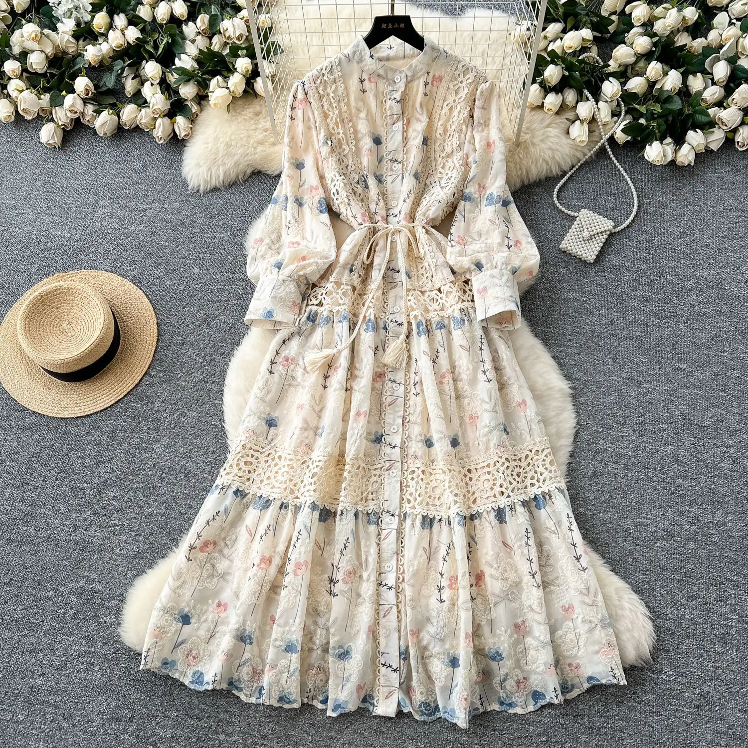 Lange jurk damesjurken print bloemen een lijn vestidos streetwear y2k slim fit elegant y2k temperament hoge taille feestavond