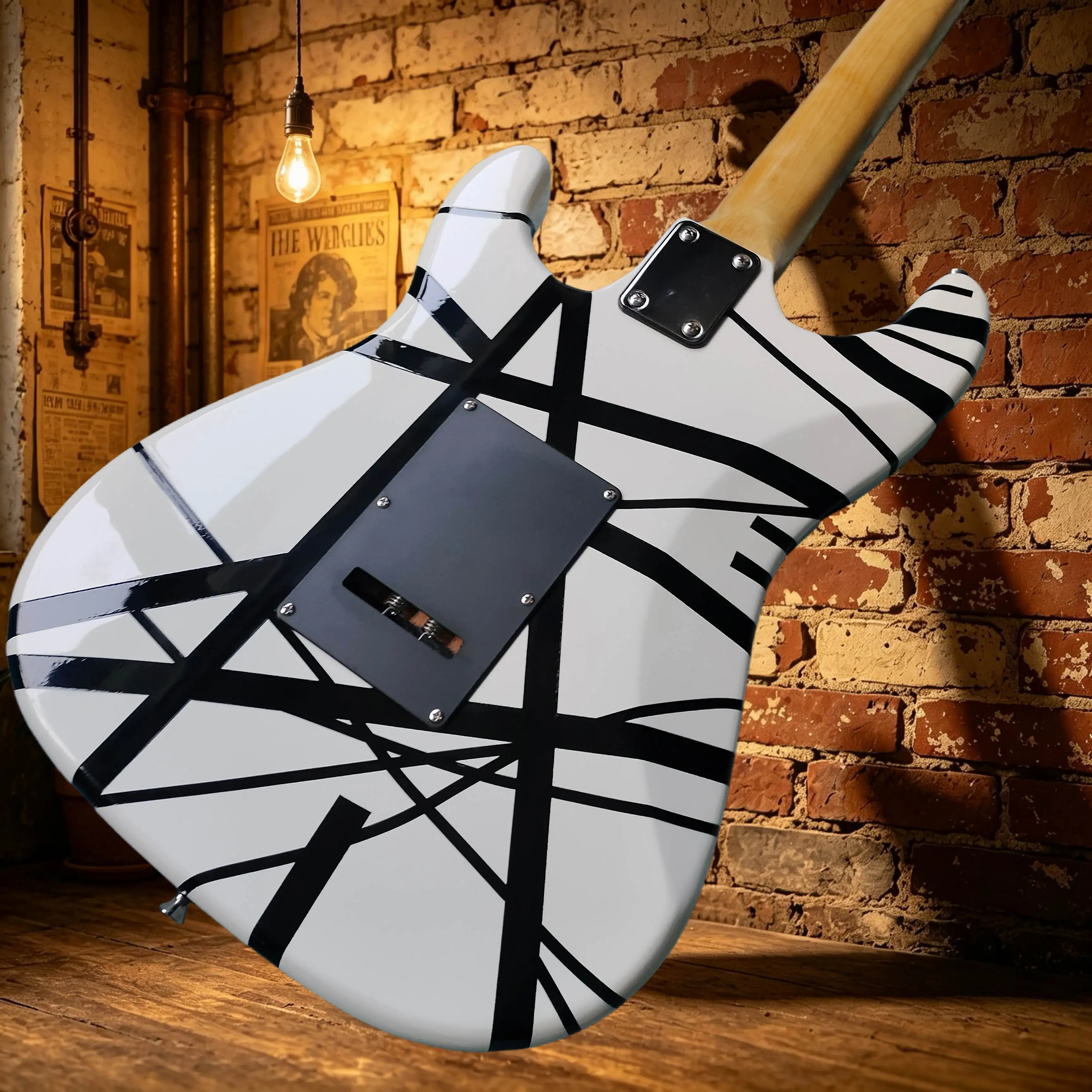 White Black Coarse Stripe ST Single Swing Electric Guitar Lightweight Solid Wood Irregular Stripe Stage Maple Fingerboard view 5