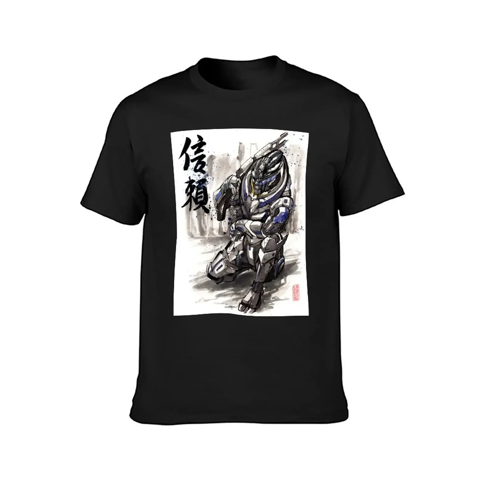 Mass Effect Garrus Sumie style with Japanese Calligraphy T-Shirt new edition plain funny t shirts for men