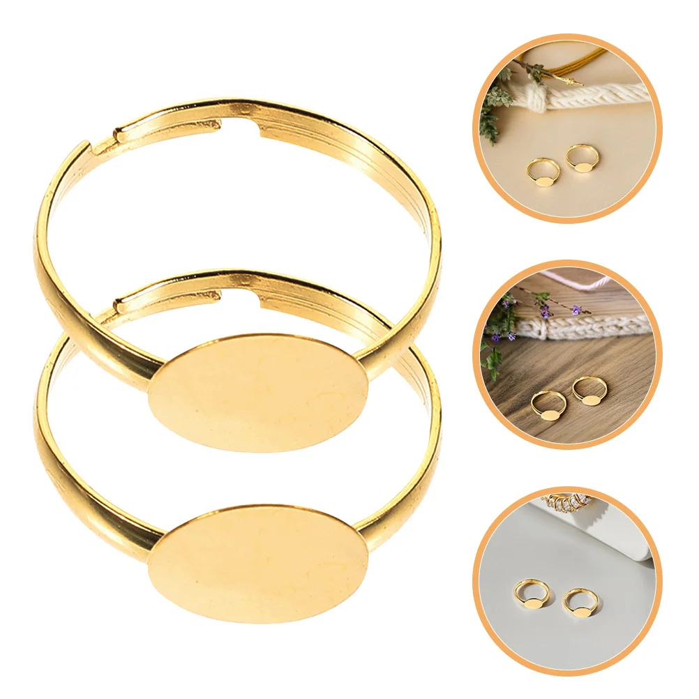 

50pcs Adjustable Ring Blanks 10Mm Flat Base For Diy Jewelry Making Supplies Craft Projects Reusable Adhesive Settings Gem Swap