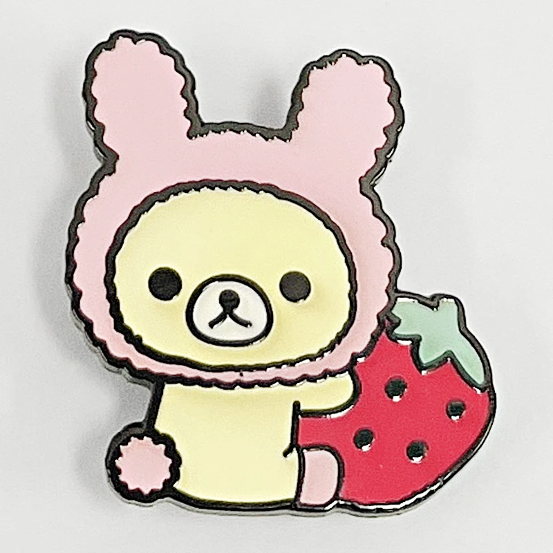 Cute Cartoon bear Strawberry Rilakkumaa Brooch Japan Anime doll enamel pin Girl Heart Accessories Gift