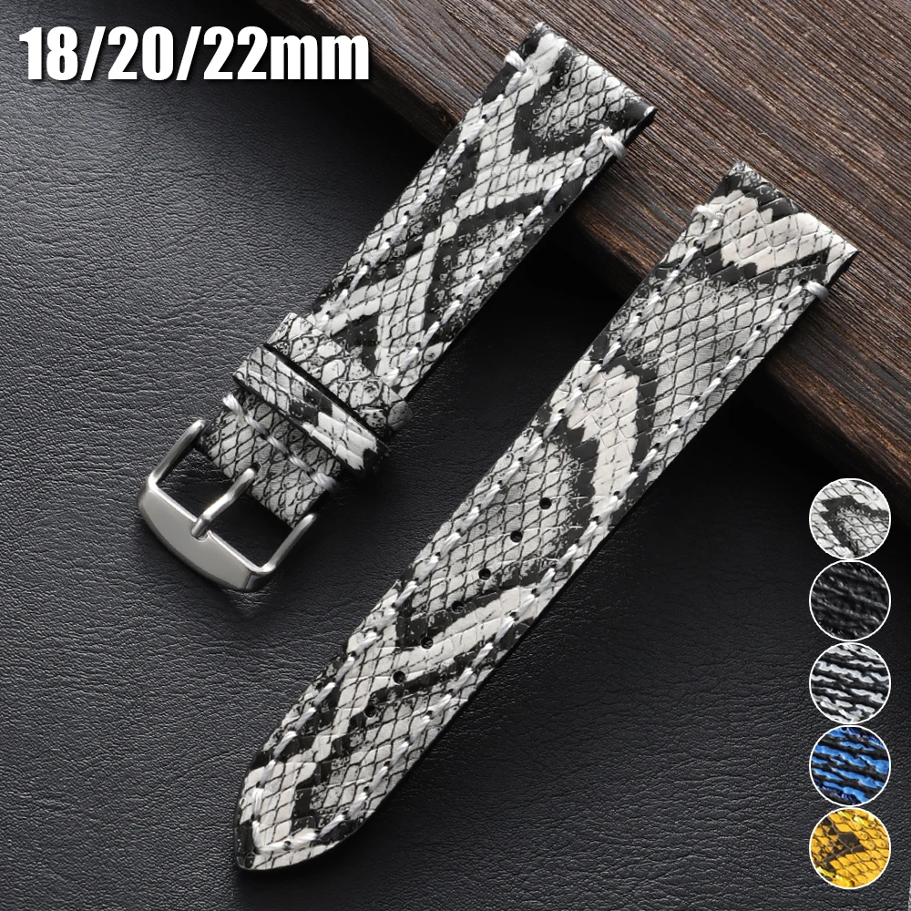 Schlangenhautmuster Leder-Uhrenarmband mit Dornschließe für Damen und Herren 18mm 20mm 22mm Vintage Handgefertigter Rindsleder-Gürtel