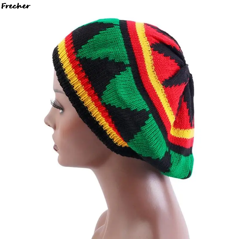 Beret Knitted Cap For Mens Women Jamaican Rasta Knit Beanie Hat 2022 Winter New Multi-colour Leaves Hip Hop Fashion Haircover