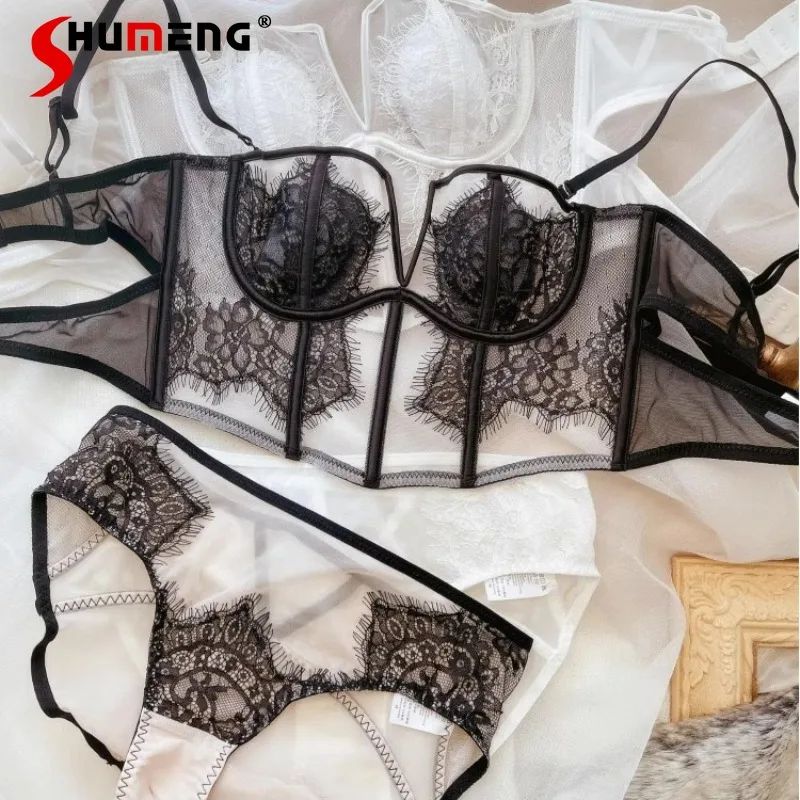 

French Style Sexy Vest Bra Set with Bunny Ears Women's Push Up Lace Soft Underwire Intimates Suits Girls Underwear Brief Sets