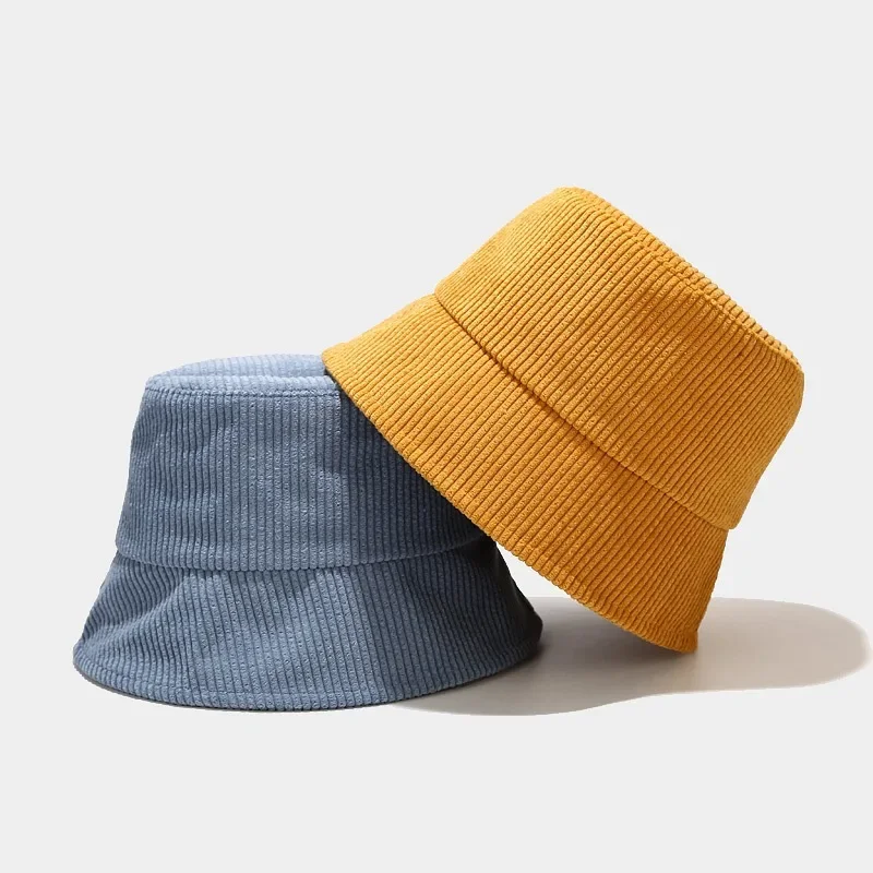 New Corduroy Bucket Hat Women Panama Winter Autumn Warm Solid  Folding Travel Sun Cap Big Wide Visor Vintage Flat Hat