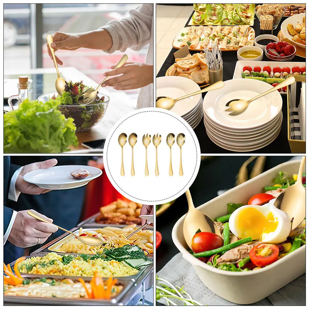 1Set Salad Spoon Fork Flatware Stainless Steel Serving Spoons Slotted Sporks Party Tableware Home Catering Dinner Cutlery