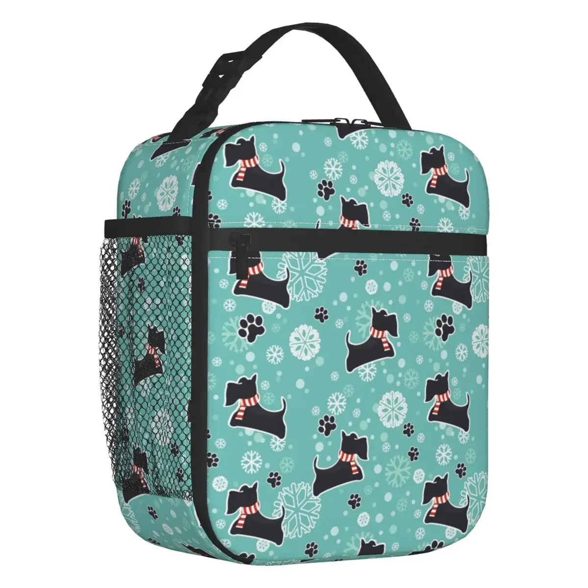 Snowy Scottie Dog Insulated Lunch Bags for Work School Scottish Terrier Resuable Cooler Thermal Lunch Box Women Children