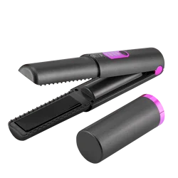 2-IN-1 Cordless Electric Heating Hair Straightener Rechargeable Travel  Double Use Straight Hair Straightener And Curling Iron