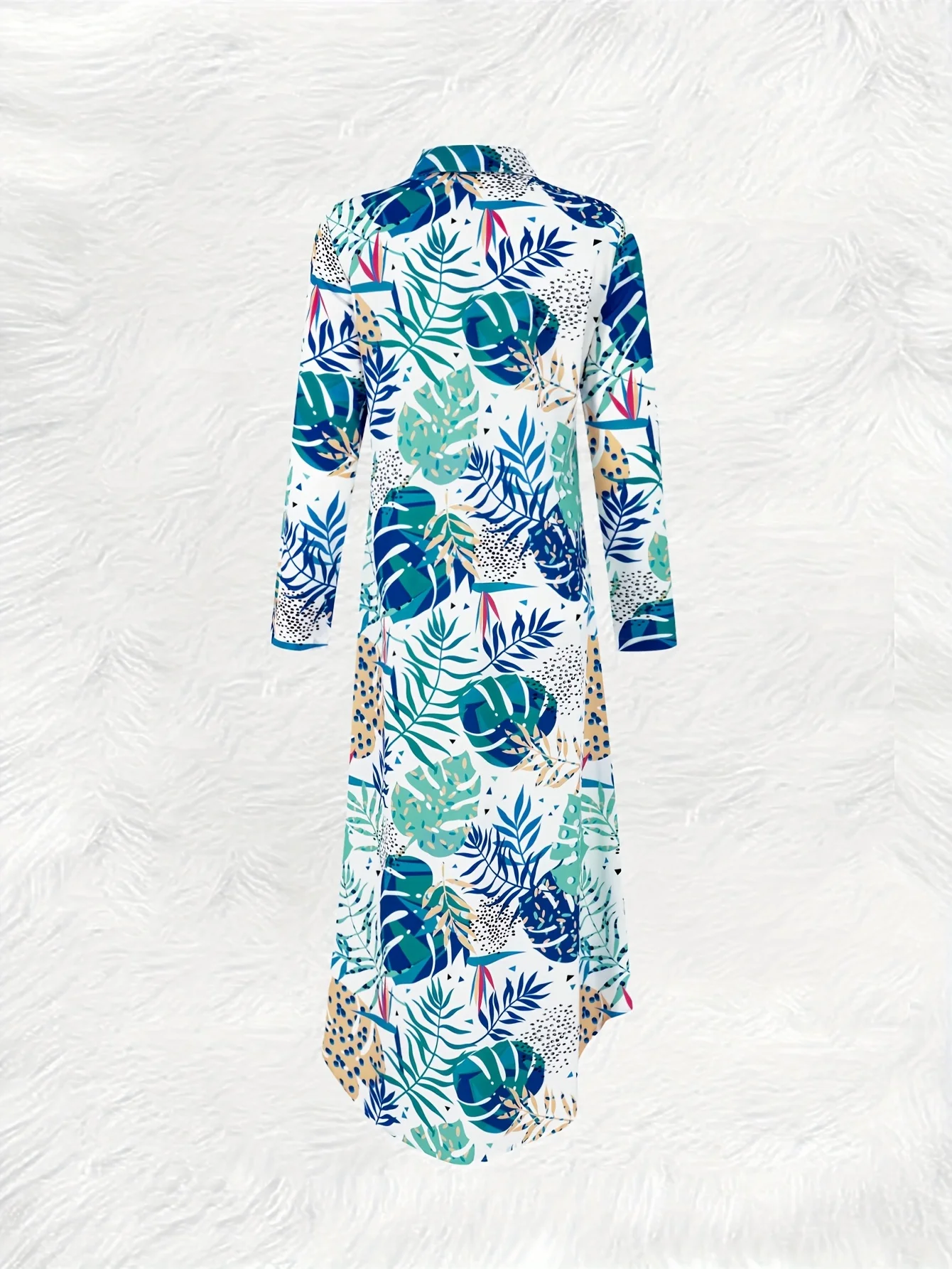 Women Long Sleeve Shirt Dress Casual Tropical Leaf Floral Pattern Button Lapel A Line Midi Dress Summer Vacation Office Wear